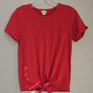 J. Crew Vibrant Red Tie-Front Tee Sz Xs